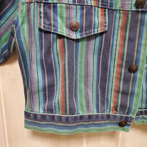 Vintage Denim Crop Striped Jacket Panels Button Down NWT Size L - Picture 9 of 16
